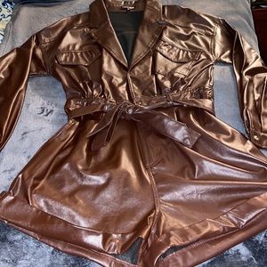 Medium brown faux leather romper